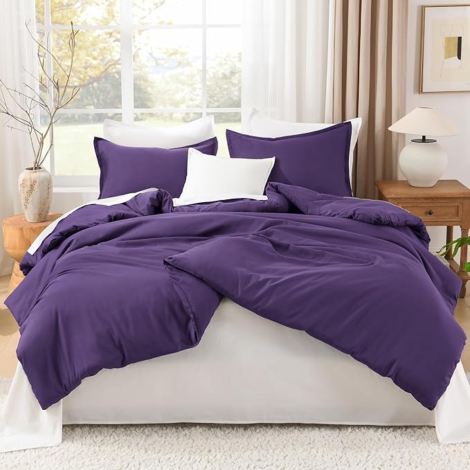 Litanika Purple Comforter Set King Size, 3 Pieces Lightweight Solid Bedding Comforter Set, All Season Fluffy Bed Set (104x90In Comforter & 2 Pillowcases)