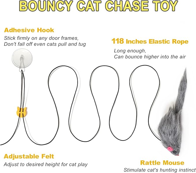 Hanging Cat Toy - 2PCS Interactive Cat Feather Toys for Mental Physical Stimulation, Retractable Teaser Kitten Toys for Indoor Cats Play Chase Exercise, Boredom Buster with Mouse-Mewly Pet
