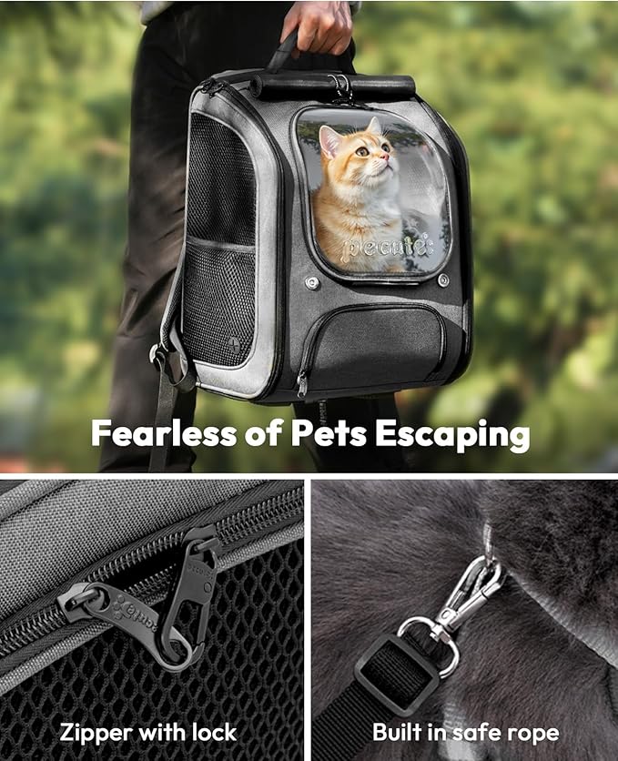 Pecute Cat Backpack Carrier, Large Space Cat Bubble Backpack, Breathable Cat Carrier, Shaded Dog Backpack Carrier, Ergonomic 3D Design for Travel, Hiking, Suitable for Shopping, and Vet, Gray-Mewly Pet