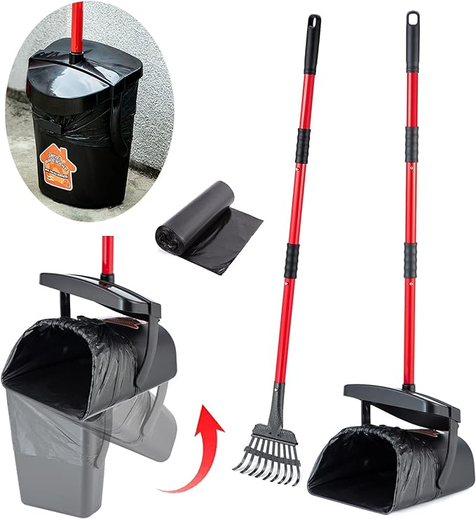Pooper Scooper Large Swivel Bin & Rake for Large & Small Dogs Non-Breakable Dog Poop Scooper with 20 Waste Bags Easy to Clean Pet Waste Use on Grass, Dirt or Gravel - Pet Supplies-Mewly Pet
