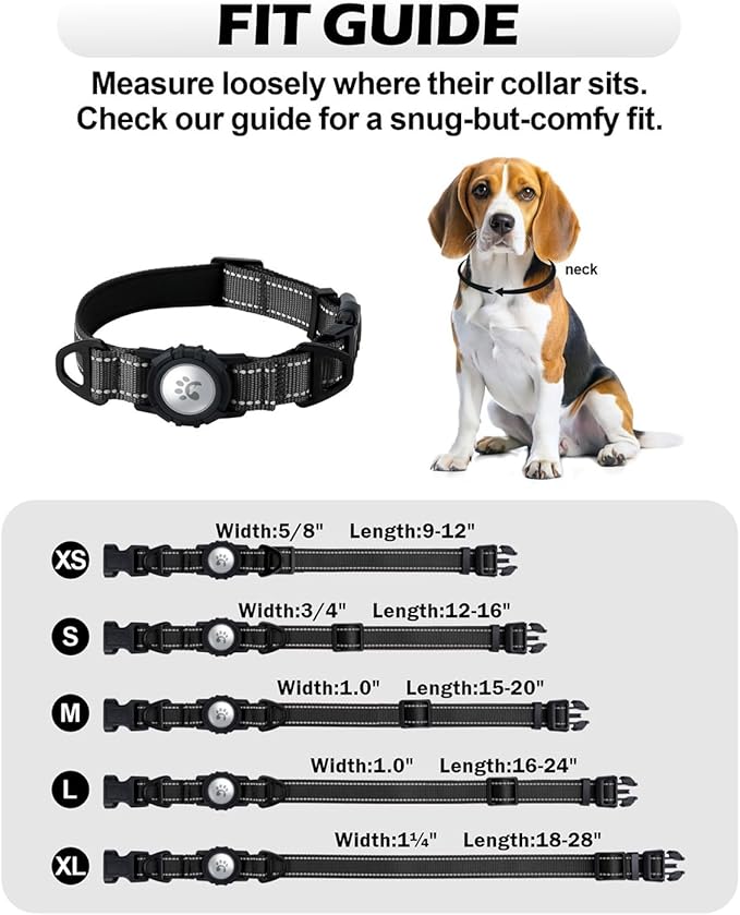 TagME Airtag Dog Collar,Waterproof Reflective Pet Collar with Airtag Holder,Soft Padded and Double D-Rings for Medium Dogs,Black-Mewly Pet