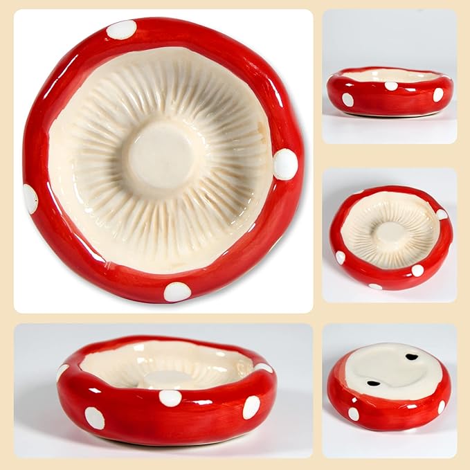 Ceramic Mushroom Guinea Pig House Hamster Hide Bed Includes Hamsters Food Bowl Guinea Pig Hideout for Hamster Chinchilla Hedgehog Rat Small Animals(Red Mushroom Set)-Mewly Pet