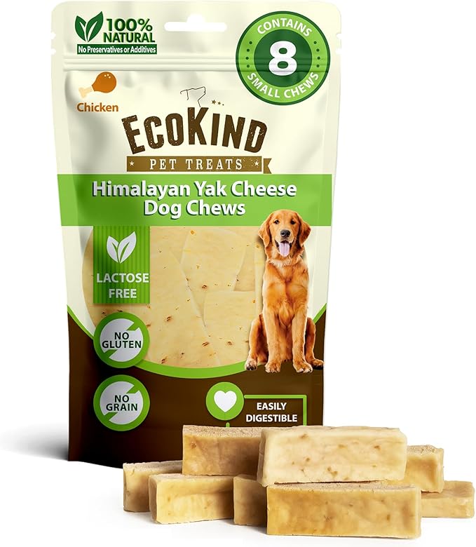 EcoKind Premium Gold Yak Cheese Himalayan Dog Chews, Healthy Dog Treats for Small Dogs, All Natural, High Protein Dog Chew, Chicken, Small - 8 Chews-Mewly Pet