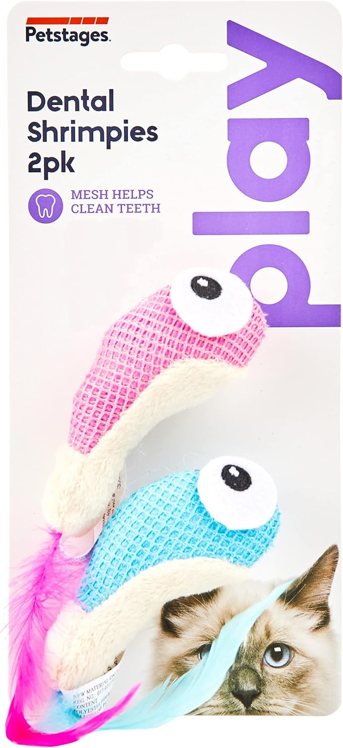 Catstages Catstages Dental Shrimpies Cat Toys, 2-pack – Interactive Catnip Dental Chew Toy to Help Clean Teeth, Fun for Play and Chewing, Multicolored-Mewly Pet