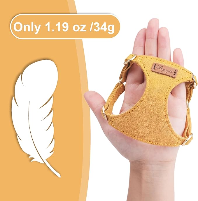 Puppytie No Pull XXS Puppy Harness with Multifunction Dog Leash,Soft Adjustable No Choke Escape Proof Pet Harness Vest,Yellow,XXS-Mewly Pet