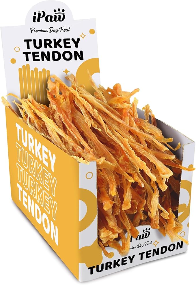 iPaw Turkey Tendons for Dogs, Turkey Sourced from USA, Hypoallergenic, All Natural Human Grade Puppy Chew, Dog Treats for Signature Series, Rawhide Alternative, Box of 10 Packs-Mewly Pet