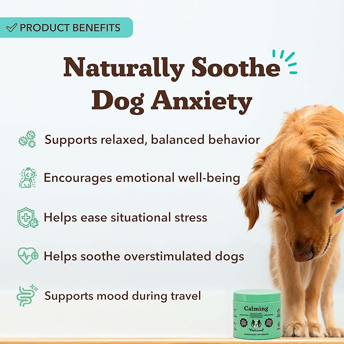 Natural Dog Company Calming Chews for Dogs, Stress & Anxiety Relief Supplement with Chamomile, Valerian Root & Melatonin, Natural Soothing Chews for Travel, Thunder, Fireworks & Separation (90 cnt)-Mewly Pet