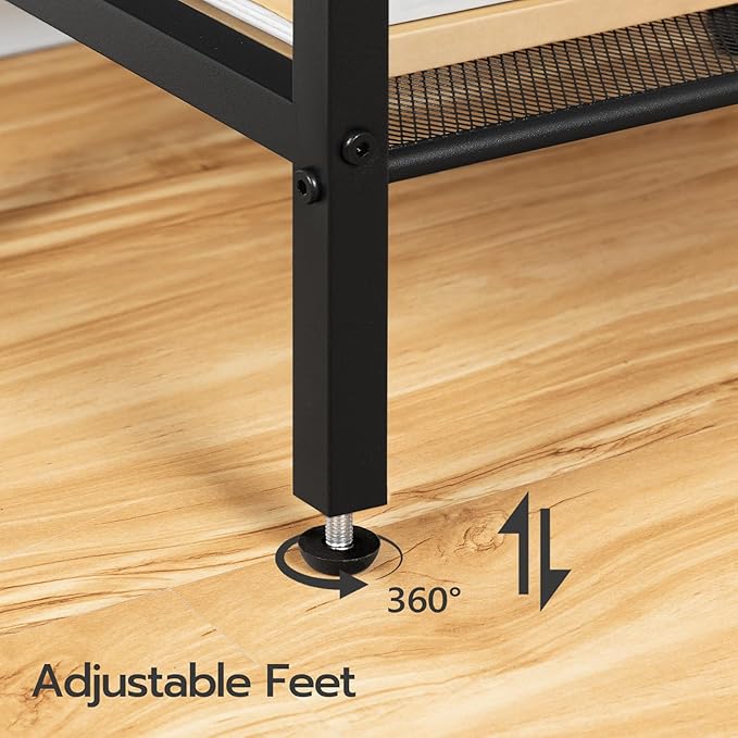 HOOBRO Tall Side Tables Set of 2, Industrial End Telephone Table with Adjustable Mesh Shelves, for Living Room, Bedroom, Entryway, Office, Rustic Brown and Black BF03DHP201