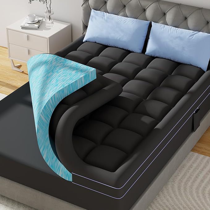 ABENE Twin XL 3 Inch Dual Layer Memory Foam Mattress Topper for College Dorm, 2 Inch Memory Foam Plus 1 Inch Pillowtop Mattress Pad with Deep Pocket, Soft Support for Pressure Relief, Black