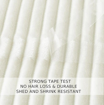 Cuddly Blanket King Size, Fluffy Fleece Blanket, Warm and Soft Blanket with Striped Pattern for King Calking Bed, 90x108 Inches,Cream