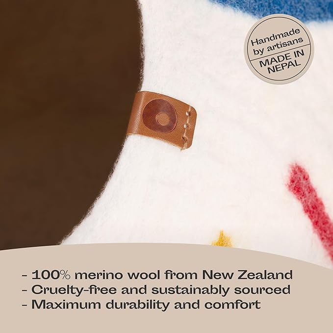 MEOWFIA Cat Cave – Premium Felt Cat Bed for Indoor Cats, Handmade 100% Merino Wool (Medium, Ivory Rainbow)-Mewly Pet