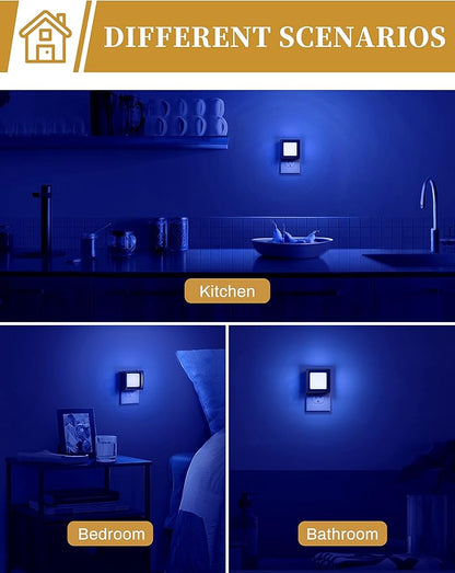 DORESshop Blue Night Light [2 Pack], Night Lights Plug Into Wall, Night Light Dusk to Dawn Sensor, LED NightLight Adjustable Brightness, Bedroom, Bathroom, Hallway, Stairs, Christmas, Party