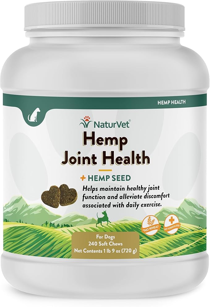 NaturVet Hemp Joint Health Hip & Joint Support Dog Supplement – Soft Chew Supplements for Dogs with Glucosamine, MSM, Chondroitin, Omega 3, Vitamins, Antioxidants – 240 Ct.-Mewly Pet