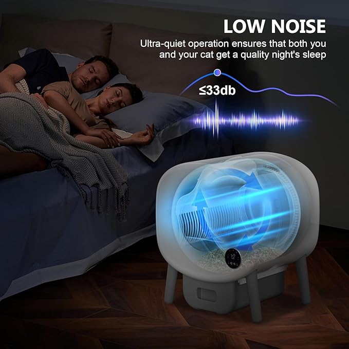 Cumrige Self Cleaning Litter Box, Large Capacity Automatic Cat Litter Box Self Cleaning for Cats, App Control,Safety Protection, 2 Roll Garbage Bags,White & Grey-Mewly Pet