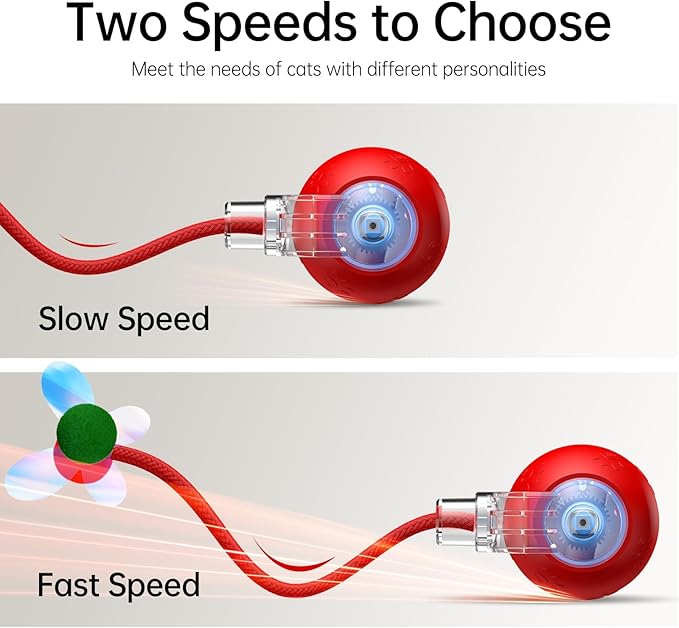Interactive Cat Toys for Indoor Cats - Kitten Toy with Speedy Tail 2.0, Automatic Cat Toys for Bored Indoor Adult Cats, Motion-Activated, 2025 New Upgraded, USB Rechargeable (Red)-Mewly Pet