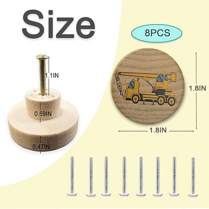 Set of 8 Wooden Construction Vehicle Digger Vehicle Theme Boys Bedroom Furniture Cabinet Dresser Drawer Knobs and Pulls 1.8 X 1.8 Inches