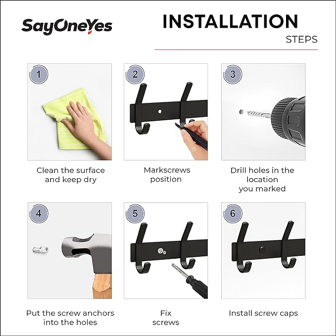 Matte Black Coat Rack Wall Mount – 12 Inch Stainless Steel Hook Rail with 4 Double Coat Hooks – Wall Mounted Entryway Organizer for Coats, Hats, Bags, Towels, Robes, Closet or Bathroom - 2 Pack