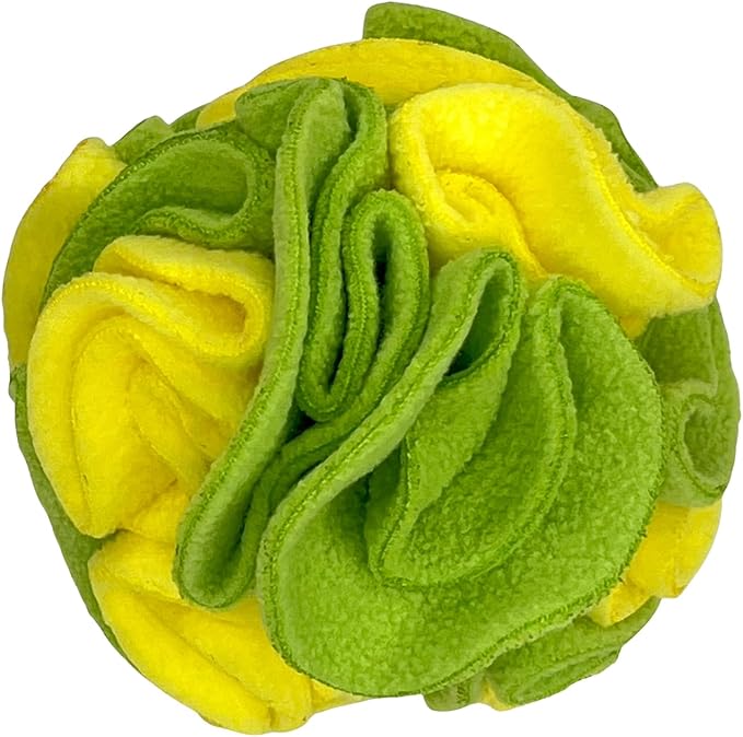 Puppy and Small Breed Snuffle Interactive Foraging Dog Puzzle Ball Toy Lemon Lime Yellow and Green-Mewly Pet