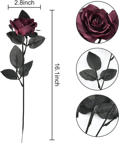 Artflower 10 Pack Artificial Silk Roses Bouquet with Long Stem, 16'' Wine Red Rose Lifelike Fake Rose Flowers for Christmas Wedding Birthday Party Table Centerpieces Decor