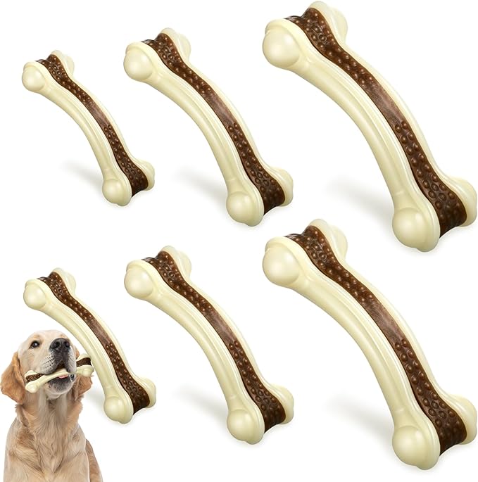 Sosation 6 Pcs Dog Toys for Aggressive Chewers Nylon Beef Flavor Bones Tough Puppy Teething Toys Puppy Chew Bones for Large Medium Small Breed Dogs Puppies Pets Chew Toys(Small Medium Large)-Mewly Pet