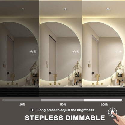 LED Bathroom Mirror with Lights, 44×31Inch Anti-Fog Backlit Vanity Mirror-Half Circle Mirrors with 3-Color, Dimmable Brightness, Shatter-Proof Decor Vanity Mirror