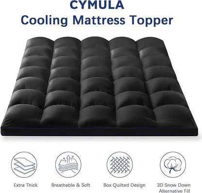 CYMULA California King Mattress Topper, Cooling Mattress Pad Cover, Extra Thick Pillow Top Mattress Topper with 8-21 Inch Elasticated Deep Pockets, Plush Down Alternative Fill Mattress Protector