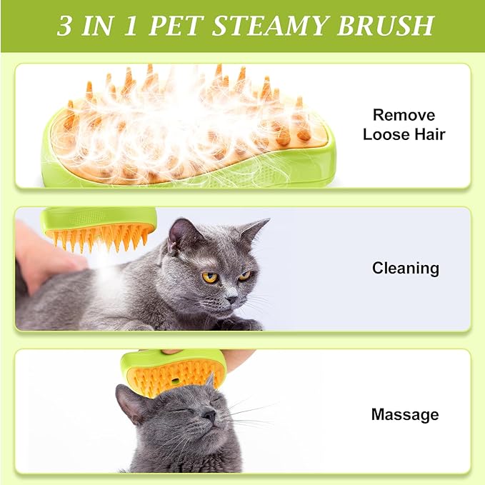 Steam Brush for Cats Shedding, 3 in 1 Steamy Water Pet Hair Removal Comb with Steamer, Spritz Comb for Dog, Indoor Cat Spray Mist Grooming Defur Brush, Cepillo Vapor Gato Perro, Steaming Cleaning Spa-Mewly Pet