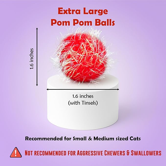 30 Pieces 1.6 inches Sparkle Pom Pom Balls for Cat - Interactive Glitter Balls, Multicolor, Best as Kitten Play Toys-Mewly Pet