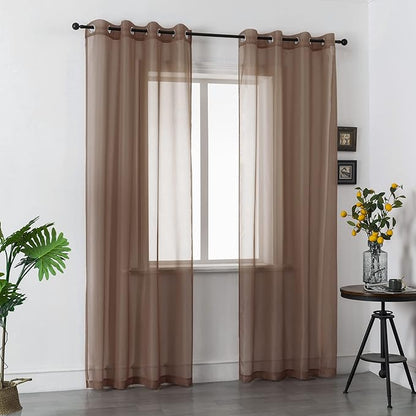 DUALIFE Chocoalate Brown Sheer Curtains 108 Inches Long Voile Panels Drapes Grommet Curtain Sheers for Living Room Transparent Bedroom Light Filtering Window Treatments 2 Panels 52x108 Inch Dark Brown