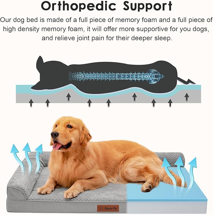 Orthopedic Dog Beds Large Sized Dog, 3 Inch Memory Foam Pet Bed for Medium and Large Dogs, Washable Removable Cover, Nonskid Bottom, Waterproof, 44x32 Inches XXL Light Grey-Mewly Pet