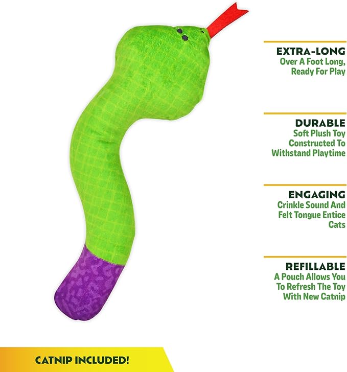 ZOOMIE Snake Kicker - Refillable Catnip Toy + Catnip | High Potency Hand Harvested Fresh | Soft Plush for Engaging Play-Mewly Pet
