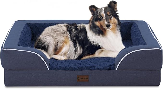 Orthopedic Dog Beds, Waterproof Memory Foam Large Sized Dog Bed with Sides, Non-Slip Bottom and Egg-Crate Foam Big Dogs Beds with Removable Washable Cover(Large,Navy Blue)-Mewly Pet