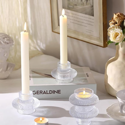 Glass Candlestick Holders -10Pcs Taper Candle Holders Clear Candle Sticks Holder Decor Ribbed Glass Votive Candle Holder for Table Centerpiece Wedding Christmas Dinner Party