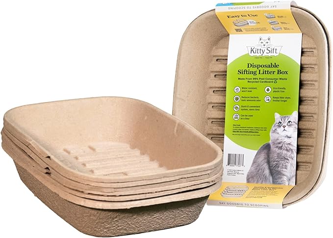 Kitty Sift (Set of 1 Litter Box & 5 Sifting Liners) Sustainable, Clean, Sifting, Disposable Cat Litter Box Kit - Large, 6-Set Kit-Mewly Pet