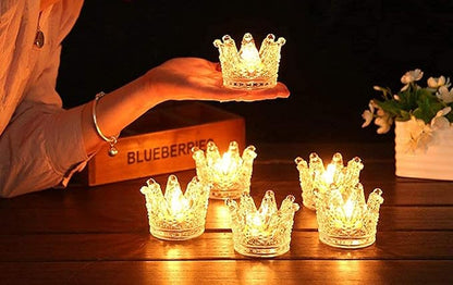 Vixdonos Crown Glass Tealight Candle Holder Set of 12 Clear Votive Candle Holders for Wedding, Party and Home Decor