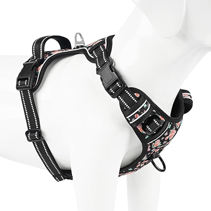 Timos No Pull Dog Harness,NO Need Go Over Dogs Head 3 Snap Buckles Reflective Oxford No Choke Harness with Front&Back 2 Metal Leash Clips Soft Padded for Small Medium Large Dogs,X-Large (Pack of 1)-Mewly Pet