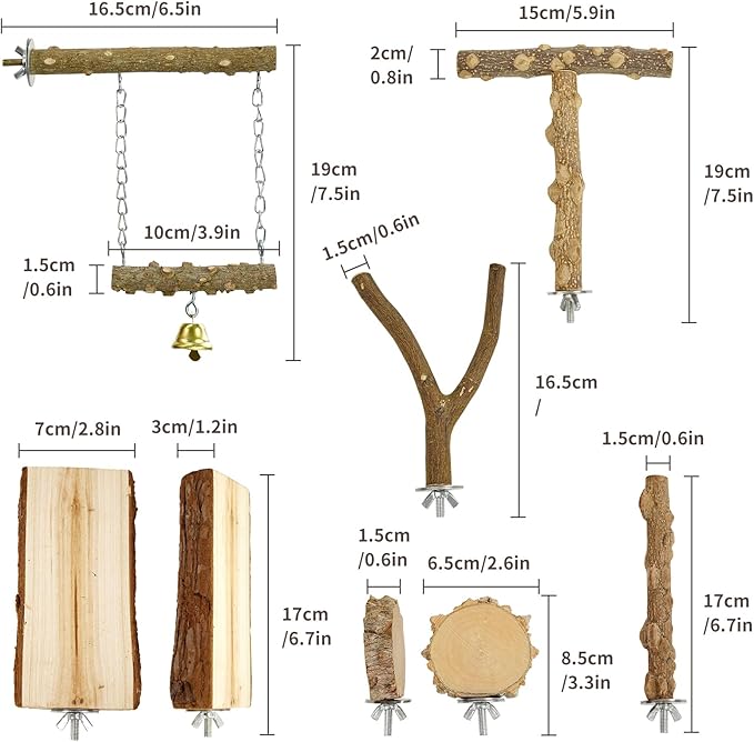 Bird Perches, 6pcs Natural Wood Birds Stand Branch, Bird Perch Chewing Stick Cage Accessories Parrot Climbing Standing Branches Paw Grinding Fork Sets for Parakeet Lovebirds Cockatiels-Mewly Pet