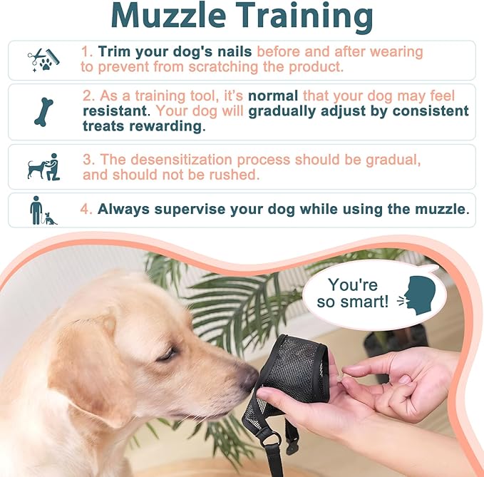 LUCKYPAW Dog Muzzle, Mesh Muzzle for Large Medium Small Dogs, Soft Mouth Guard for Biting Chewing, Breathable Mouth Guard with Adjustable Strap for Training(Brown, M(Snout:8.75"-9.5"))-Mewly Pet