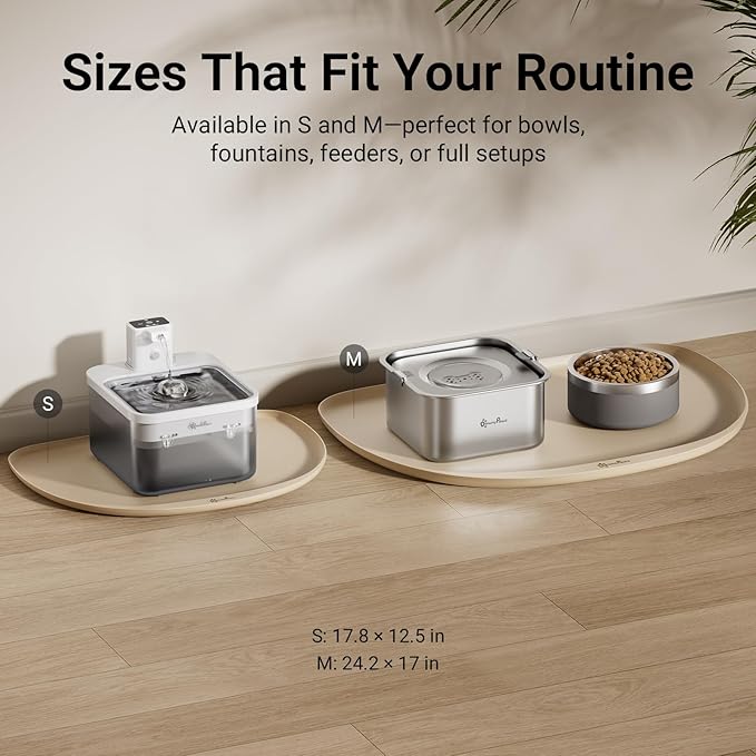 DownyPaws Dog Food Mats for Floors Waterproof, BPA Free Silcone Dog Bowl Mat, Non-Slip Pet Feeding Mat with High Raised Edge, Cat Placemat for Messy Drinkers, 18"×12.5", Almond-Mewly Pet