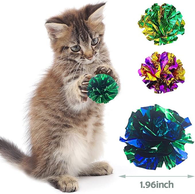 PET SHOW 20 Pcs Cat Crinkle Toy Ball 2.5inch Mylar Cat Pounce Chase Toys Colorful Paper Ball Chase Training Activity for Cats Kittens-Mewly Pet
