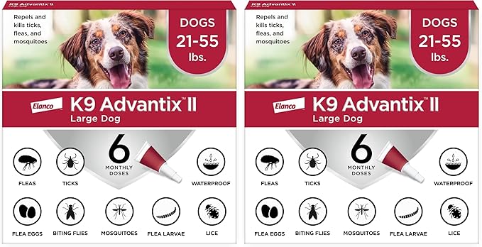 K9 Advantix II Large Dog Vet-Recommended Flea, Tick & Mosquito Treatment & Prevention | Dogs 21-55 lbs. | 6-Mo Supply (Pack of 2)-Mewly Pet