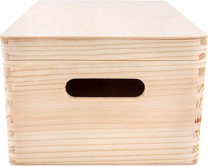 Large Wooden Storage Box with Hinged Lid | 11.8 x 7.87 x 5.51 in (+-0.5) | Plain Unpainted Gift Box with Handles for Tool Toy Shoes Kitchen Clothes Jewelry | Rough & UNSANDED Wood