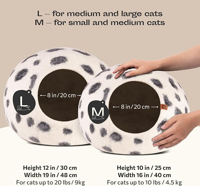 MEOWFIA Cat Cave – Premium Felt Cat Bed for Indoor Cats, Handmade 100% Merino Wool (Medium, Snow Leopard)-Mewly Pet