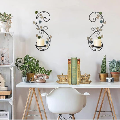 Wall Sconces Candle Holder Set of 2, Antique Multi-Color Leaf Branch Wall Mount Hanging Metal Wall Candle Holder Candle Sconce for Living Room Dining Room…