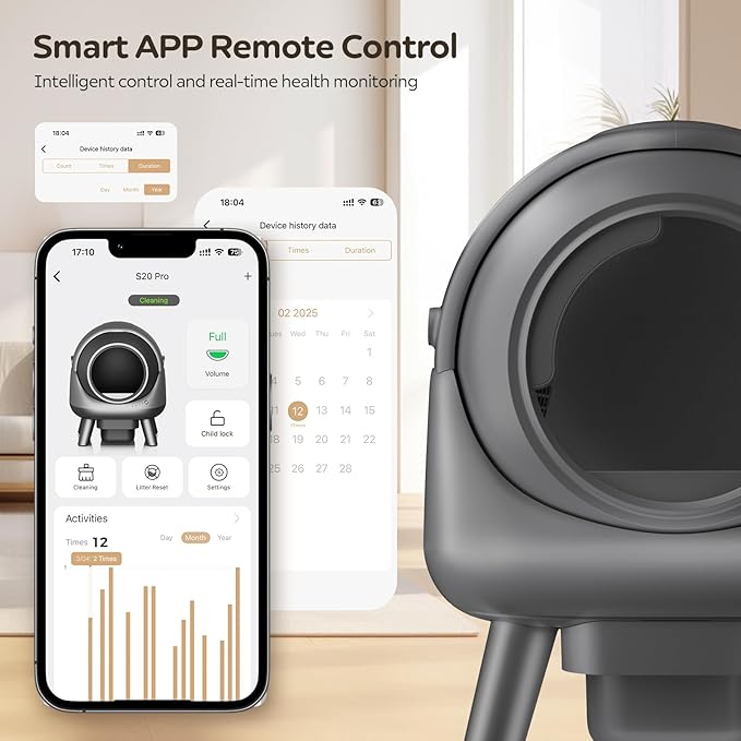 Self Cleaning Litter Box,Automatic Cat Litter Box for Multiple Cats,Robot with APP Control,Smart Dual Safety Protection,Odor-Free Waste Disposal Includes Trash Bags,Grey S20-Mewly Pet