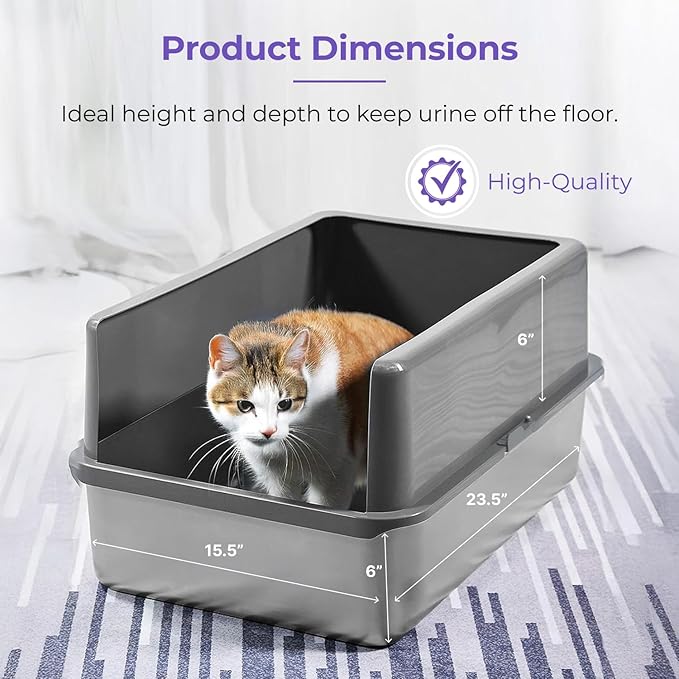 iPrimio XL Stainless Steel Litter Box with Enclosure - High-Sided Metal Litter Box for Large Cats - Easy to Clean, Rust-Resistant, and Durable - 23.5 x 15.5 x 6 Inches-Mewly Pet