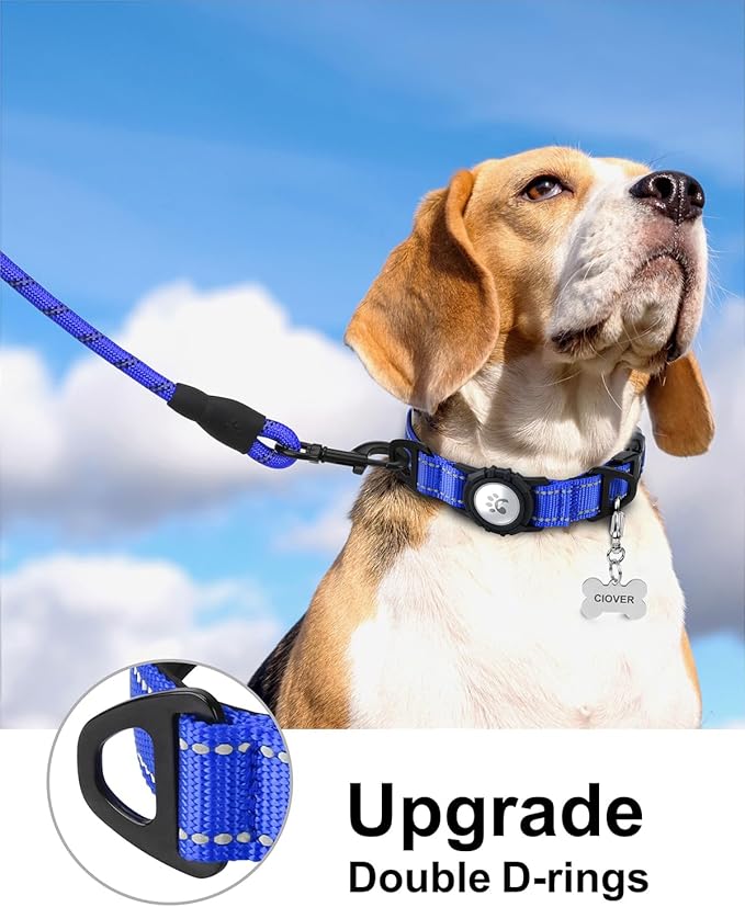 TagME Airtag Dog Collar,Waterproof Reflective Pet Collar with Airtag Holder,Soft Padded and Double D-Rings for Medium Dogs,Navy Blue-Mewly Pet