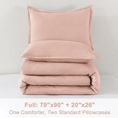 Litanika Pink Comforter Set Full Size for Girls, 3 Pieces Blush Women Plain Bedding Comforter Set, All Season Bed Set (79x90In Comforter & 2 Pillowcases)