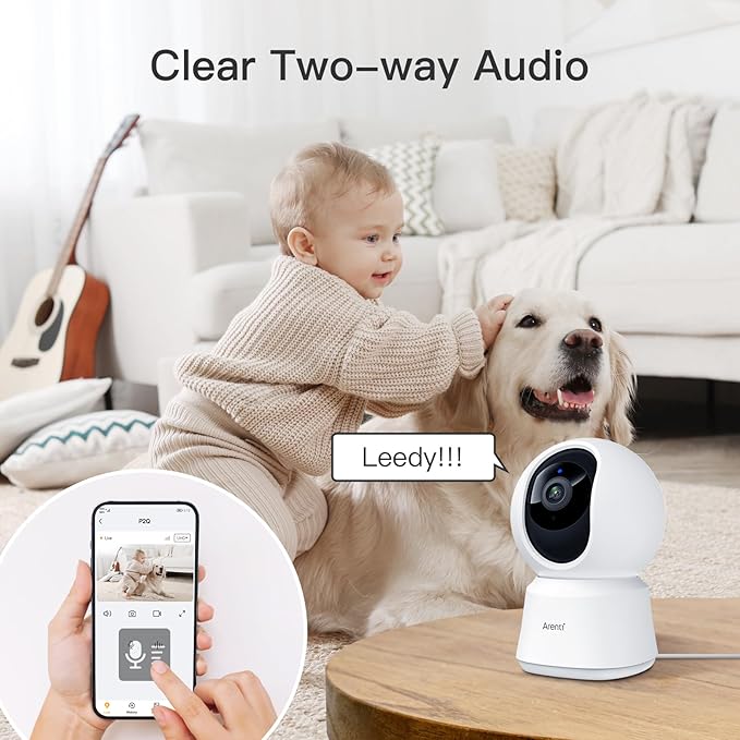 ARENTI 5G Indoor Security Camera, 4MP Pet Camera with Speaker for Dog/Cat, Baby Monitor with Phone App, Dual-Band WiFi, Auto Tracking, Super Night Vision, 2-Way Talk, Cloud & SD Card Storage(P2Q 2PC)-Mewly Pet