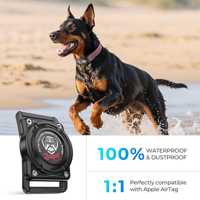 2025 Upgrade Airtag Dog Collar, Reflective Dog Collar with Airtag Holder, IP68 Waterproof| Metal Buckle| Ultra-Durable| Comfortable Padded, GPS Dog Collars for Medium Large Dogs (Pink,L)-Mewly Pet